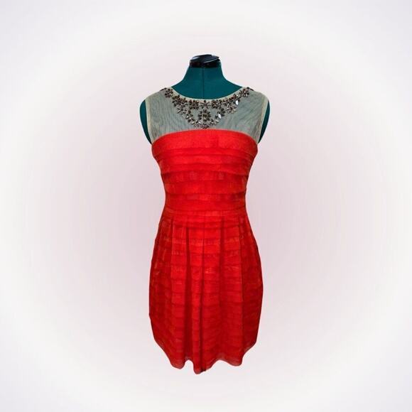 Jolie Moi red tiered mesh dress with embellished top | US 6 (EU 10) - Picture 1 of 6